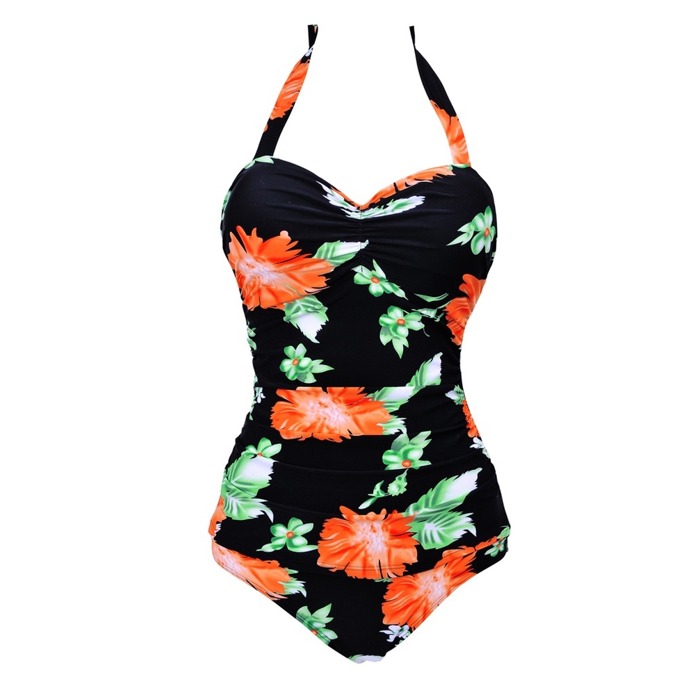 Black Floral One Piece Swimsuit